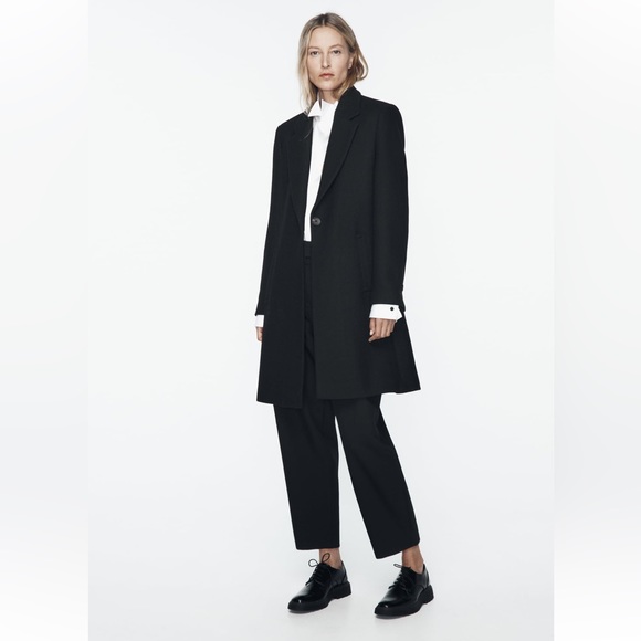 Zara felt texture wool blend coat peacoat jacket black small 8431/102 - Picture 2 of 16